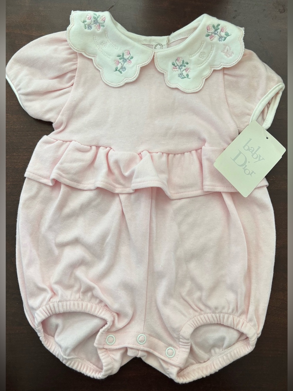 New Dior Baby girls Pink Embroidered Collar Romper onesie 3-6 cotton vintage